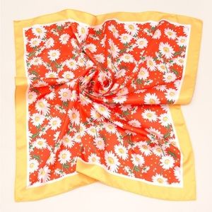 Vintage Style Red Daisy Silky Feeling Bandana Scarf